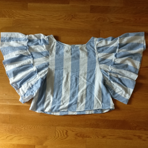 American Eagle blue and white wing-sleeve top - Picture 3 of 3